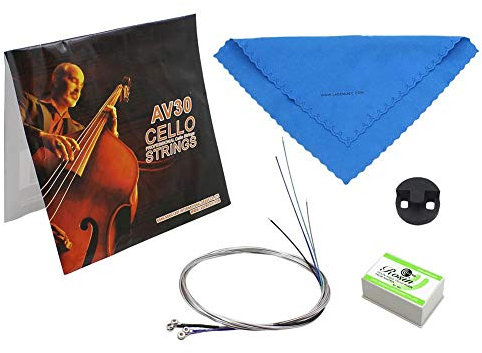 Cellosaiten 4-Teilig Universelle Cellostahlsaiten mit Übungsdämpfer Kolophonium Clean Cloth für Cellosaiten für Cellosaiteninstrumente Klavierzubehör