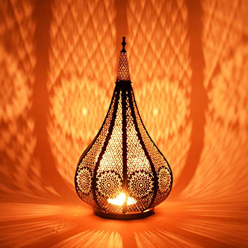 Marrakesch Petite Lanterne Marocaine en métal Ezana 36cm Noir | Photophore marocain pour l’extérieur au Jardin ou l’intérieur sur la Table | Lanternes pour Bougie | décoration de Maison Orientale