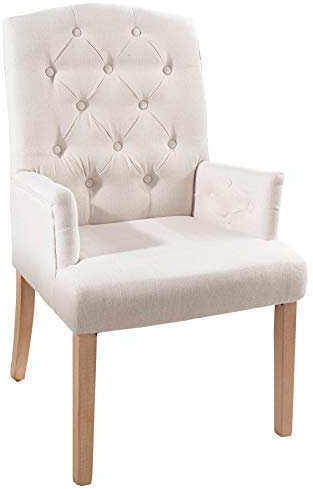 invicta INTERIOR Eleganter Armlehnen Stuhl Castle beige mit Chesterfield Steppung im Landhausstil Esszimmerstuhl Armlehnstuhl