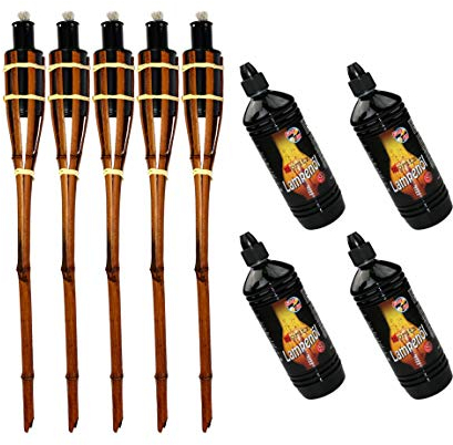 Moritz 5X Bambusfackeln Fackel 90 cm Dunkelbraun + 4X 1000ml Lampenöl Gartenfackel Ölfackeln Garten Deko Öllampe Wegleuchte