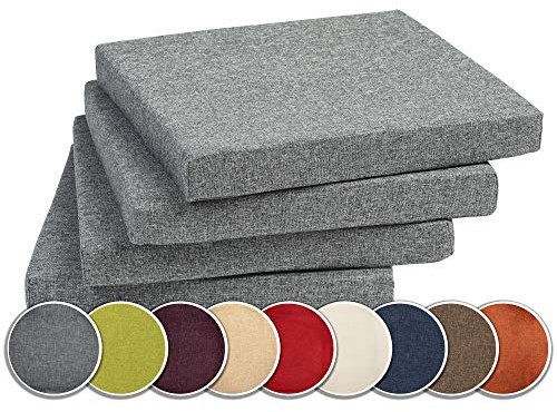 sunnypillow 4er Set Stuhlkissen mit Bindebänder - 40 x 40 x 3 cm - Sitzkissen Outdoor für Stühle/Bänke - Polsterauflage Sitzauflage Gartenkissen für Garten viele Farben zur Auswahl - Grau