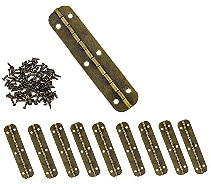 KAIISSA Vintage Mini-Scharnier aus Messing, für Möbel, Schrank, Schublade, Tür, dekorative Schränke, Schmuckkästchen, Scharniere, 65 x 15 mm, mit 60 Schrauben, bronzefarben, 10 Stück
