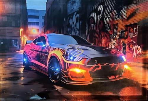 Samarkand - Lights LED-Bild mit Beleuchtung LED- Bilder Leinwandbild 65 x 45 cm Leuchtbild US CAR/Sportwagen/Sportscar Fire