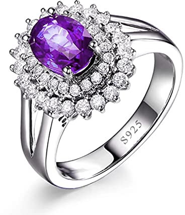 Ayoiow Trauring Damen Ring mit Stein Silber 925 Damen, Verlobungsringe mit Stein Lila Oval Elegant Ringe Größe 47 (15.0)