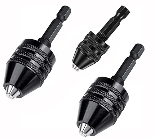 RZJZGZ 3 Pcs Keyless Drill Chuck Bit 1/4 Inch Hex Shank Conversion Tool, 0.3-6.5 mm & 0.3-3.6 mm & 0.8-8mm Quick Screwdriver Adapter for Micro Drill Bit