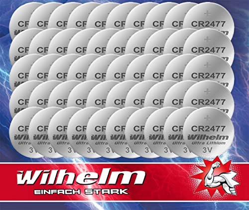 Wilhelm CR2477 Lithium Knopfzellen 3V 1070 mAh ø24 x 7,7 mm – 50 Stück