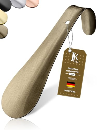 JK Trade® 15 cm stabil skohorn i rostfritt stål | skohorn i rostfritt stål för att sitta på | snabb och skonsam mot rygg | optimerad längd och bredd | skohorn | business | modern hängande