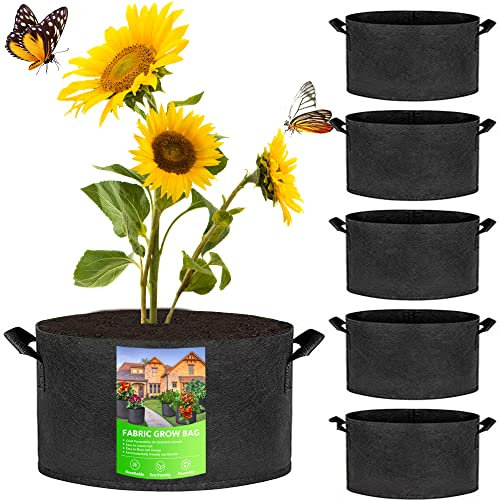 NMM Sacs de Plantation, Lot de 6 Sacs de Plantation 15 Gallons (60 L) Sac de Plantation de Jardin, Sacs à Plantes Sac de Culture Bac avec Poignées de Carotte, Oignons, Legumes et Tomates (Noir)