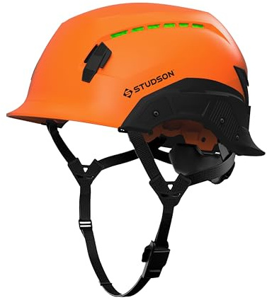 STUStudson SHK 1 belüfteter Sicherheitshelm, ultraleicht, Brainshield, modulare Krempe, Fidlock-Schnalle, 4-Punkt-Gurt, atmungsaktiv, regendicht, 20 kV-Schutz, Orange, L/XL, 58–63 cm