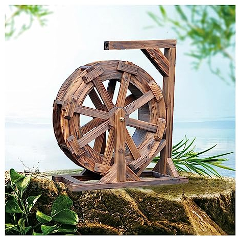 Cascada rústica Fuente de Rueda de Agua de Madera Fuente de Cascada Ornamental, con Soporte Decoración de Escena de Feng Shui Chino para jardín Patio Estanque Piscina Patio al Aire Libre Porche (Size