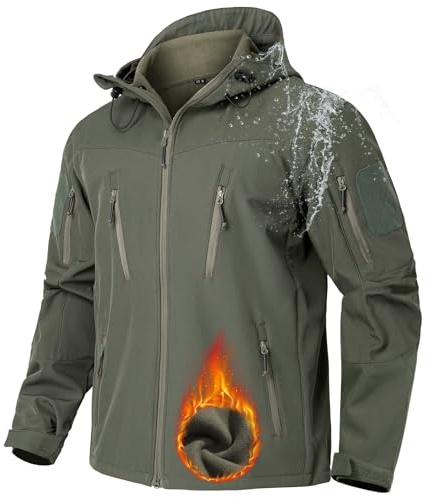 NAVEKULL Herren Special Ops Taktische Jacke Wasserabweisend Softshell Fleece Military Wandern Mit Kapuze Mäntel, Grün (Army Green), L