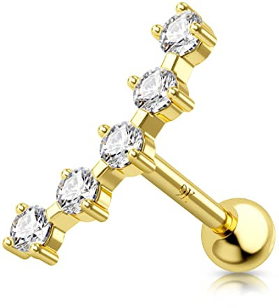Melighting 9K Gold Knorpelpiercings Stud 16g Curved Helix Ohrring Conch Piercing Schmuck mit Zirkonia Tragus Stud Climber Stud Earring für Frauen
