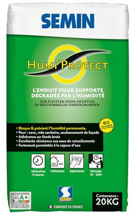 Semin Enduit Spécial Maçonnerie Humides Humi'Protect - Intérieur/Extérieur - Poudre - Sac de 20 kg