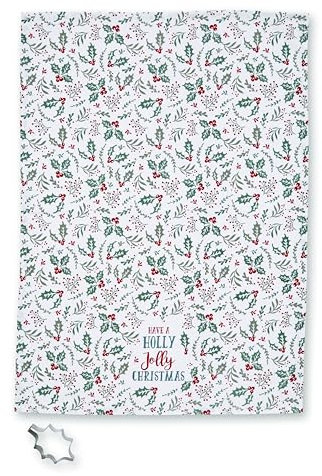 Cooksmart Tea Towel & Cookie Cutter Sets Holly Jolly Christmas Tea Towel & Cutter Set For Kitchen | Lovely Kitchen Accessories For Home & Restaurent | Ideal Kitchen Towel For Everyday Use