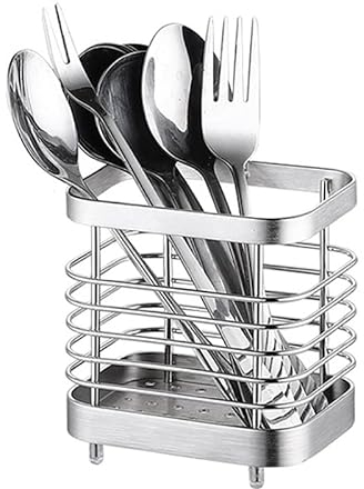 Tomotato Escurridor Cubiertos de Cocina, Organizador de Cubiertos de Acero Inoxidable, Utensilios Estante de Secado para Palillos Cuchara para Utensilios de Cocina Recipiente(Plata Pequeña)