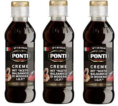 Ponti, Balsamico-Essig aus Modena I.G.P. Glasur, ideal für alle Rezepte, voller und süß-säuerlicher Geschmack mit moderatem Säuregehalt, 100% Made in Italy, 3 X 250g