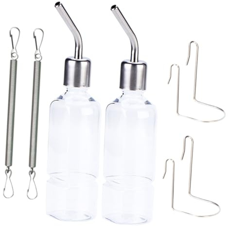 BUGUUYO 2pcs Rabbit Drinker Hanging Water Bottle Stainless Steel Guinea Pig Drinking Bottle Dispenser for Cage for Indoor Pet Care
