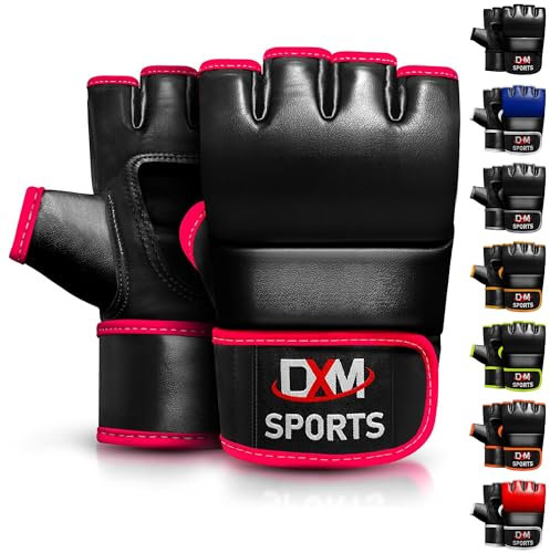DXM SPORTS Guantes MMA para artes marciales, entrenamiento, sparring, boxeo, entrenamiento, guantes acolchados con palma abierta para hombres y mujeres (rosa, L)