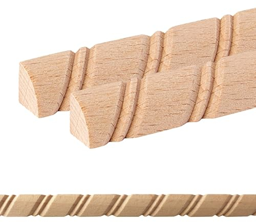 ben+camilla.com Ornament Leiste Holz für Möbel in 12 x 12 x 1000 mm | 2-er Set = 2 Meter | SB-281 Viertelstab mit 3D Spirale Buche | Zierprofile Friesenleiste Wandleiste Profilleiste