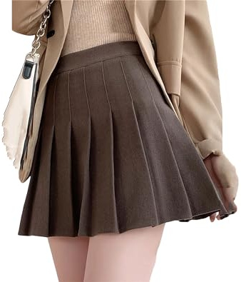 Hgvcfcv Falda de lana de otoño para mujer, cintura alta, minifaldas de lana, para invierno, escuela, tenis, plisada, con pantalones cortos