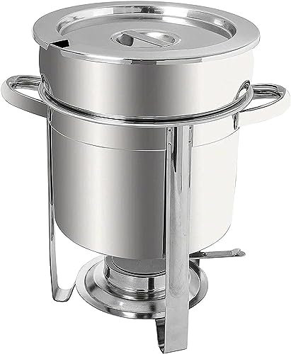 CUTPOIY Stainless Steel Soup Pot Food Warmer, Round Soup Kettle Commercial Chafing Dish Buffet Set with Water Pan, Lid and Fuel Holder for Catering, Events, Parties (Size : 11L) (7L)