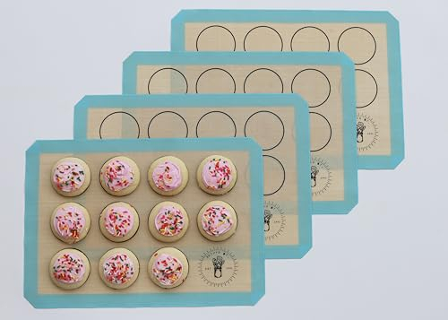 Silicone Baking Mats, Half Size Baking Mats For Cookies, Pack Of 4, Oven Safe, (11.5 X 16.5), Non-Stick, Silicone Baking Sheet Liner, Perfect For Baking Macarons And Cookies