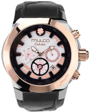 MULCO Watch for Women, Enchanted Maple - Analog Quartz, Stainless Steel, Pearl Finishing Dial with Rose Gold Accents and Silicone Band (Black)