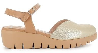 Sandales de tous les jours avec sangle et cuir compensé Fly et pelle en cuir doré pour femme, or, 37 EU