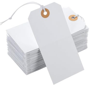 100 Stück 12 x 6 cm weiße Papier-Namensschilder, große Markierungsschilder, Kleidungsgrößenanhänger, blanko, rechteckig, Hängeschilder für Einzelhandelspreise, Partygeschenke, Hängeetiketten mit