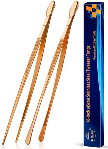 JETKONG 2 Pcs 18 Inch (45cm) Stainless Steel Grill Tongs Heavy Duty Giant Tweezer Tongs, Extra Large Tweezers Tools for Cooking, Grilling, BBQ and Turning Food (Rose Gold)
