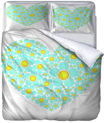 VACSAX Copripiumino Matrimoniale 250x200Cm Morbido Microfibra Parure 3D Cuore Blu Arte +2 Federe 50x75Cm Con Cerniera, Stampa Bedding Adulti E Bambini, Set Di Biancheria Da Letto 3 Pezzi