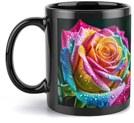 Kaffeetasse, große Porzellantasse, bunte Rose mit Wasser, Kaffeetassen, Keramik, große Kaffeetasse mit Griff, lustige Tasse, Teetasse für Büro und Zuhause, einzigartige Kaffeetassen