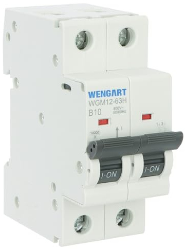 Wengart Disjoncteur Miniature WGM12-63H - 2P (Bipolaire) 10A - Courbe B - Haut Pouvoir de Coupure 10kA - Protection Réactive pour Éclairage LED, Équipements IT et Lignes Longues