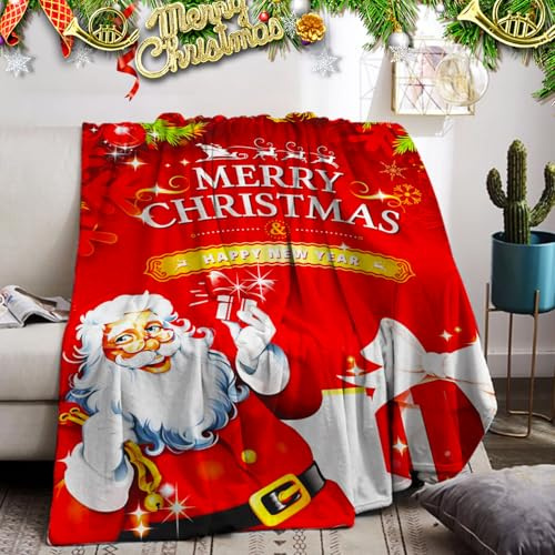 PORJDN Weihnachten Decke Sofa Kuscheldecke Flanelldecke Christmas Blanket 3D-gedrucktes WeihnachtsmusterWeich Leicht für Sofa Bett Büro und Outdoor-Reisen.(Style C, 150x200cm)