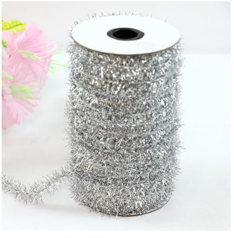 Wisafory Lange Glitzer Pfeifenreiniger Lametta Pfeiffenputzerdraht Biegeplüsch Basteldraht Bunt Chenilledraht Breit 2mm Pfeifenputzer Lose Chenille Stiel für DIY Basteln Projekte Silber 50 Yard