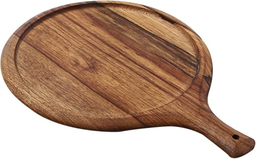 MIATTCLD Pizzabrett aus Akazienholz, 30cm Runde Pizza Schneidebrett mit Griff, Pizzateller Holztablett multifunktionales Pizza Zubehör für Pizza, Käse, Brot