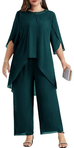 Hanna Nikole Damen Zweiteiler GroßE GrößEn Abendanzug Chiffon Hosenanzug Eleganter Festliches Outfit Hochzeitsgast Abendmode Festmode Cocktail 2 Teiler Hoch Taillierter HosenanzüGe Party Outfit