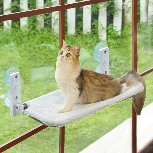 Duscdesp Katze Hängematte Fensterliege für Katzen, Faltbare Katzenhängematte Katzenbett Fenster Katzenliege mit Starken Saugnäpfe Fensterplätze Fensterbank mit Waschbare Doppelseitiges Stoffpolster