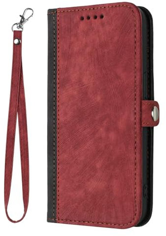 HAONANDE Funda Flip para Motorola Moto E40 / E30, Carcasa Libro con Tapa de Cuero Folio Magnética con Ranura para Tarjeta, Soporte, Antigolpes Protectora,Billetera Case Rojo
