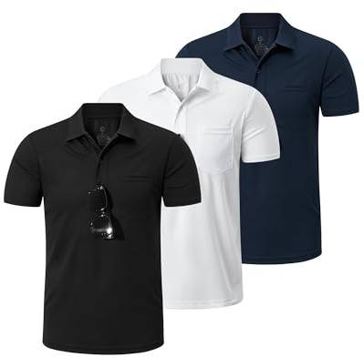 Outdoor Ventures 3er Pack Herren Poloshirt UPF50+ Sonnenschutz UV Männer Kurzarm Hemd Golf T-Shirt Sommer Atmungsaktiv Funktions Polohemd Golfen Tennis Polo Tops 3P:Schwarz+Weiß+Dunkelblau XL