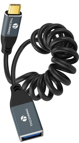 Thzzhnno Cable en Espiral 3.0 USB C a A Hembra, Cable en espiral USB Tipo C a Tipo A Hembra 5Gbps OTG Compatible con MacBook Pro/Air, iPhone 16 Pro Max/Plus, Samsung Galaxy Note 8(De 95 MM a 1 M)