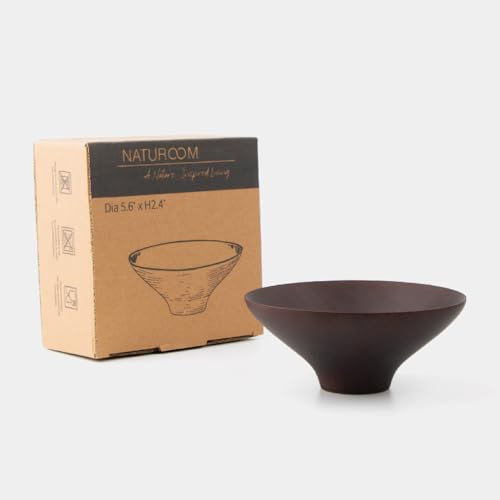 Naturoom Handmade Wooden Cereal Bowls, Set of 2, Zen Style Rice & Miso Soup Bowls, Small Salad Bowl, Perfect for Snack, Nuts, Candy, Fruit, 5'' Diam x 3'' High Decorative Bowl (Dark Brown-Deco 1PCS)
