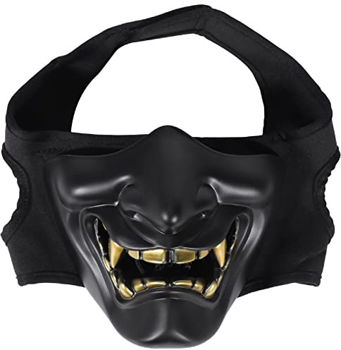 Okeeyseda Costume d'halloween Cosplay Carie des Dents DéMon Diabolique Samurai Demi Couverture Masque Partie Effrayant DéCoration, Noir