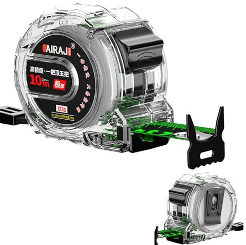 10m Fluorescent Transparent Retractable Tape Measure - 25mm Width, Metal Measuring Tape 10 Metre, Metric Long Heavy Duty Precision Automatic Telescopic Measurement Product for Home Office Industry