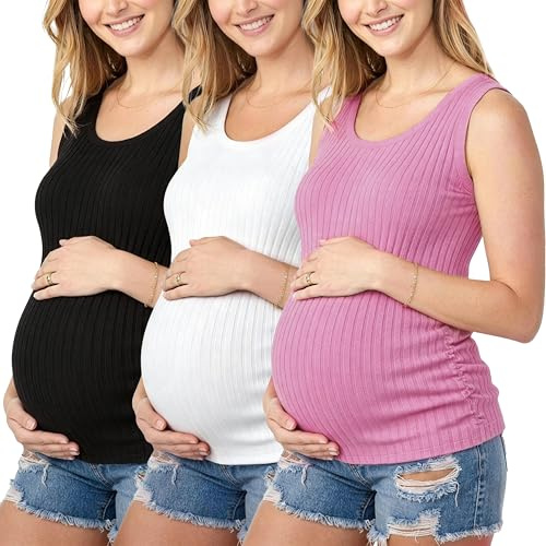 Love2Mi Lot de 3 débardeurs pour femmes enceintes, débardeur de maternité, T-shirt de grossesse sans manches, vêtements de maternité, L