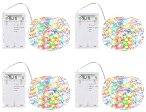 BXROIU 4 X 20 LED Lichterkette Batteriebetrieben 2M Micro LED Mehrfarbig | Mit Dauerlicht, Blinkmodus & Timer im Dauerlicht. Flexibel für Weihnachten, Hochzeit, Party, DIY und Zimmerdeko