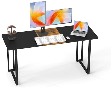 GYMAX Escritorio, Mesa de Oficina de Metal, Mesa de Computadora de Estilo Industrial, Conferencias de 160 x 60 x 70 cm con Marco de Metal, Oficina, Negro + Marrón