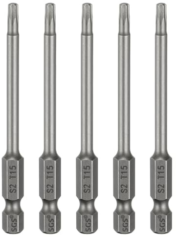 QUARKZMAN 5 Stück T15 Torx Bit Set Schraubendreher Bitsatz 1/4 Zoll Sechskantschaft 75mm Lang Magnetisch Hex Sechskant Ohne Loch Spitze Bohrer Bits S2 Stahl für Torx Schrauben Werkzeug
