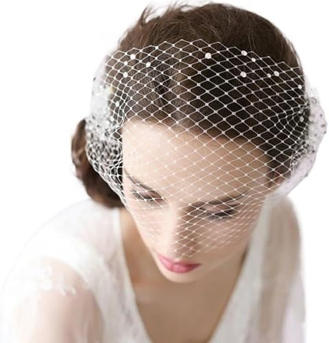 Braut Hochzeit Vintage Maske klebrige Bohrer große Augen Netz kurzer Schleier Schleier Brautkleid Zubehör Kopfschmuck(Ivory)