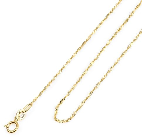 Amberta Äkta Italiensk Gul 14K 585 Guldkedjor för Kvinnor och Män | Supertunn, Elegant & Robust Box Curb‑ och Singapore‑kedja Fin Choker 40/45/50 cm: 14K Guld Singapore‑kedja för Kvinnor 40 cm